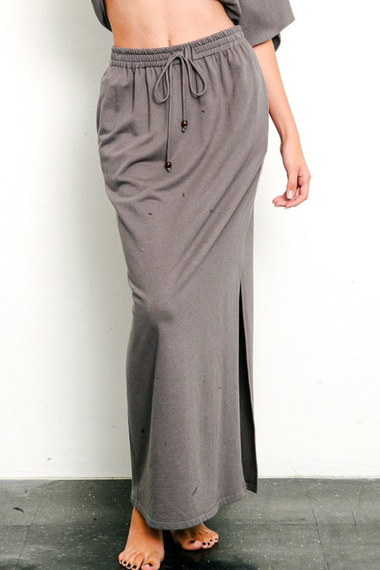 Brushed Organic Hemp Side Slit Maxi Skirt