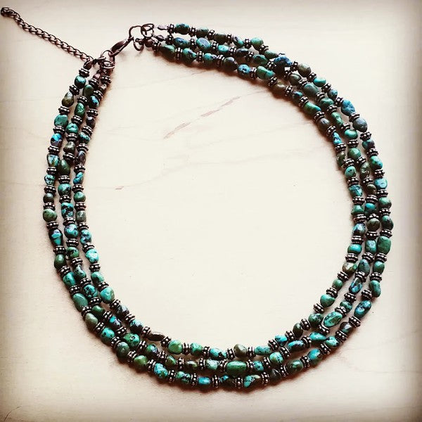 Small Triple Strand Turquoise & Copper Collar Necklace