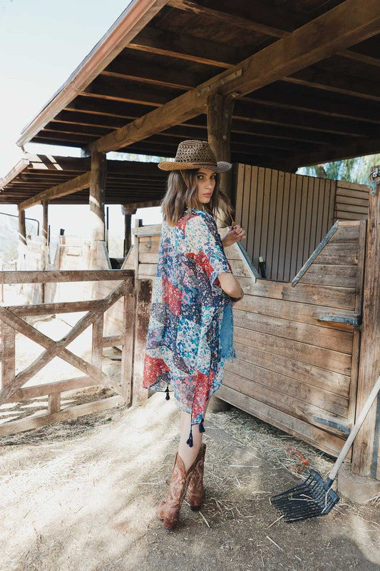 Allover Floral Print Kimono