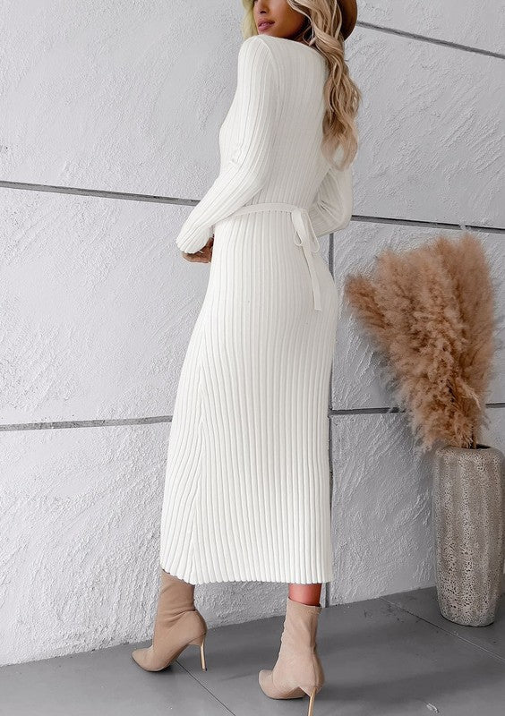 Ribbed long sleeve midi dress