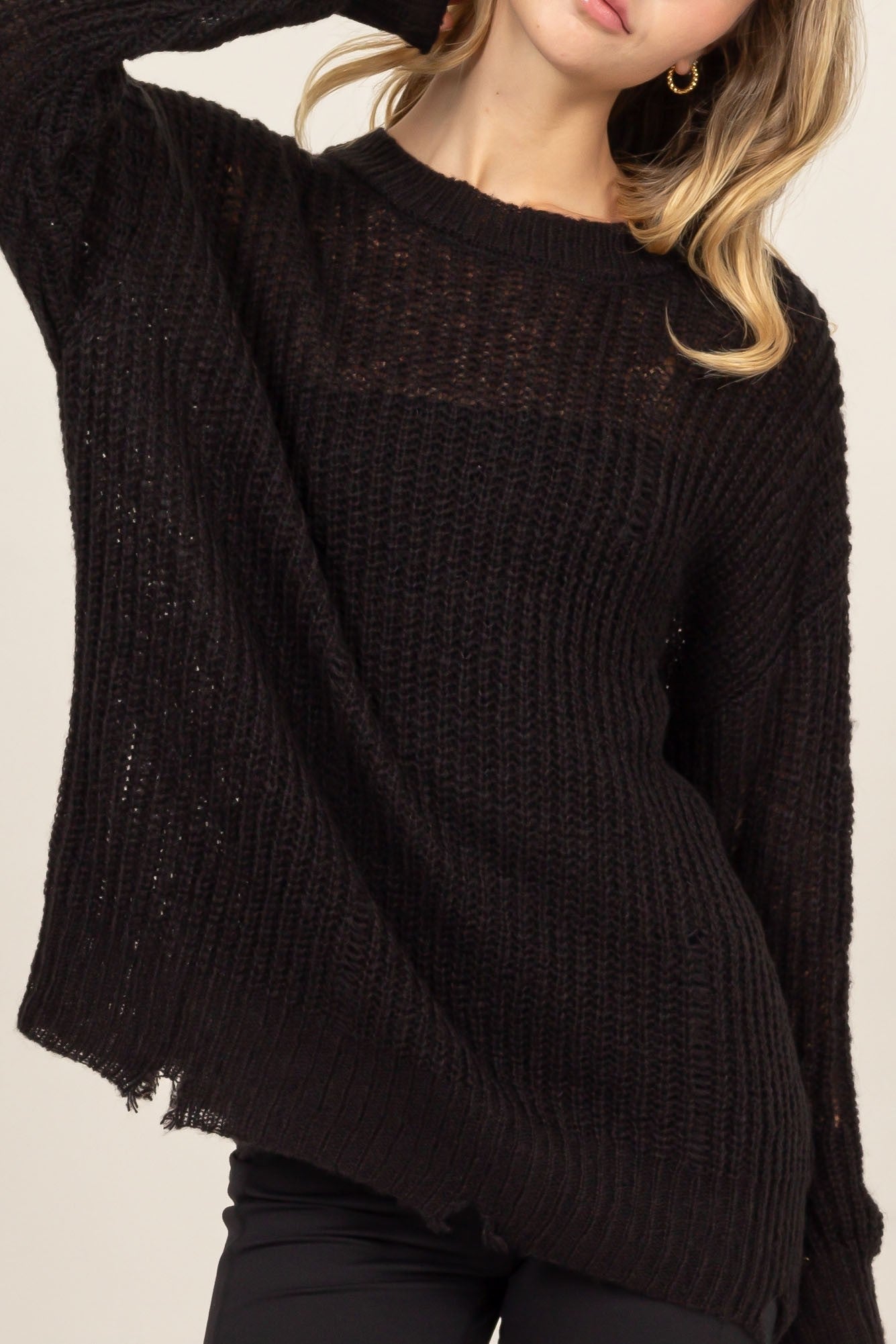 Distressed Long Sleeve Knit Top