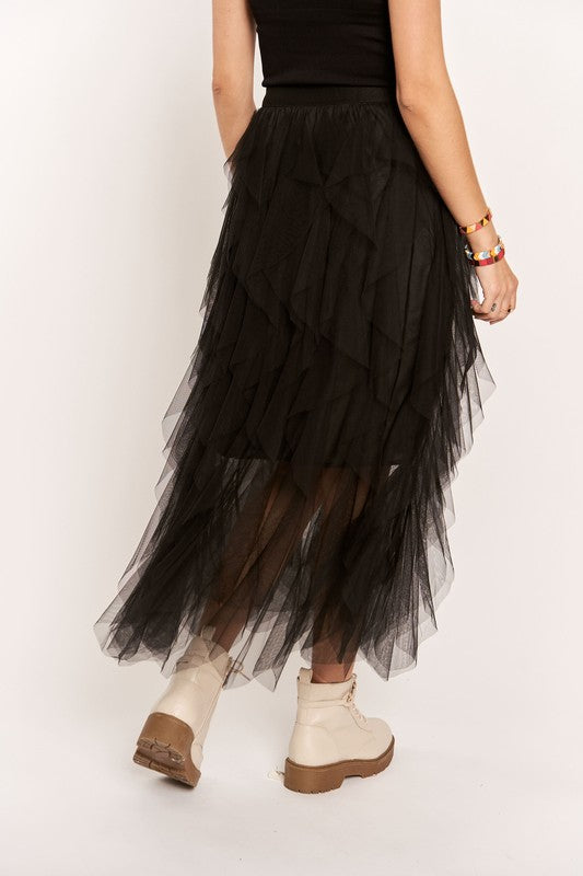 Ruffled Elastic Waist Midi Skirt