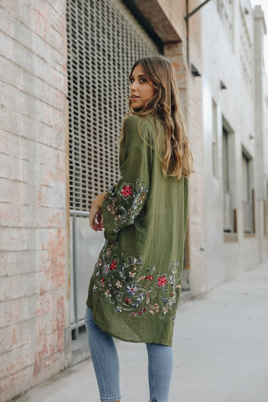 Long Floral Kimono Cardigan