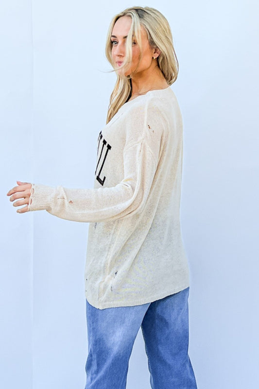 Distressed GRATEFUL Long Sleeve Knit Top