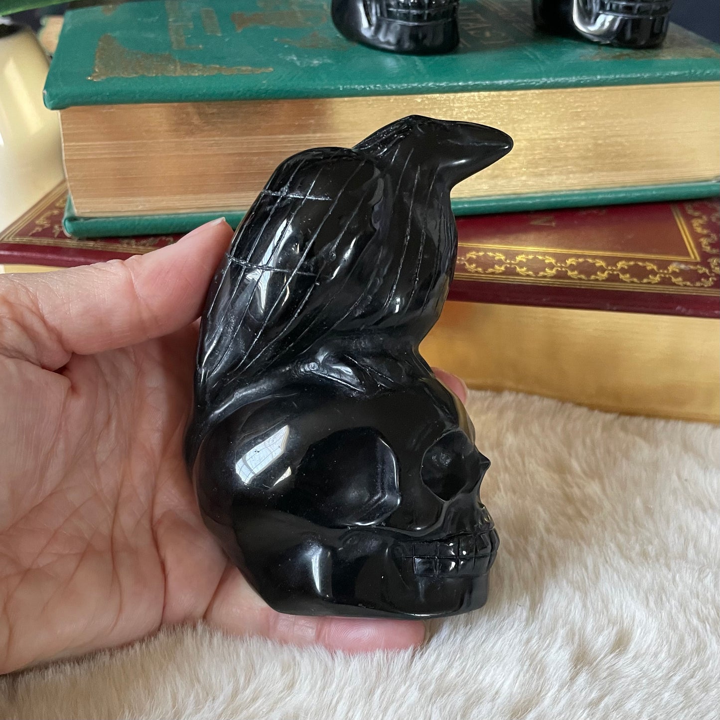 Carved Crow and Skull Obsidian