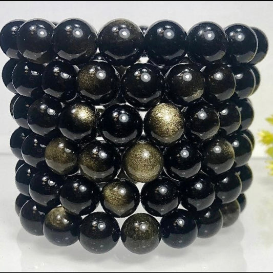 Gold Sheen Obsidian Stretch Bracelet