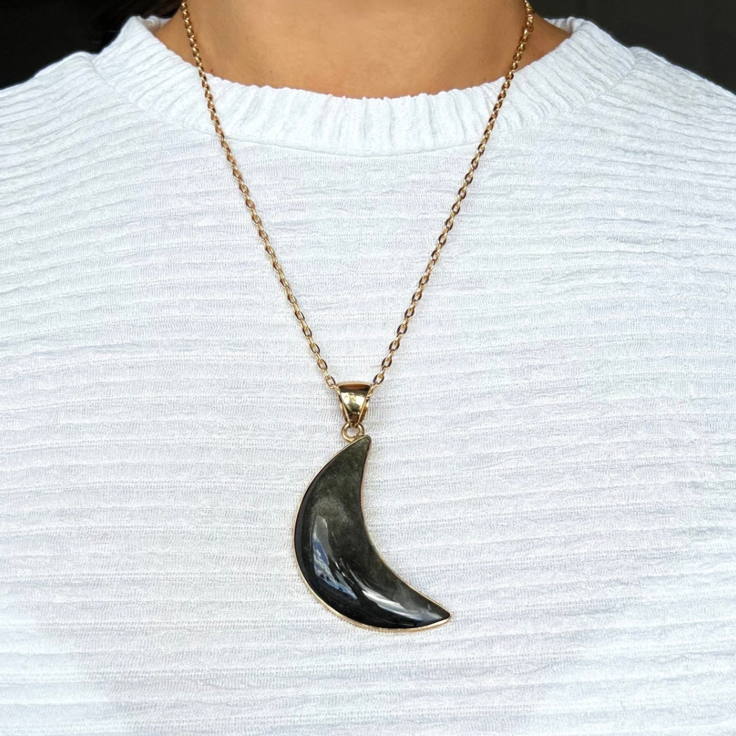 Alchemia Gold Sheen Obsidian Moon Pendant