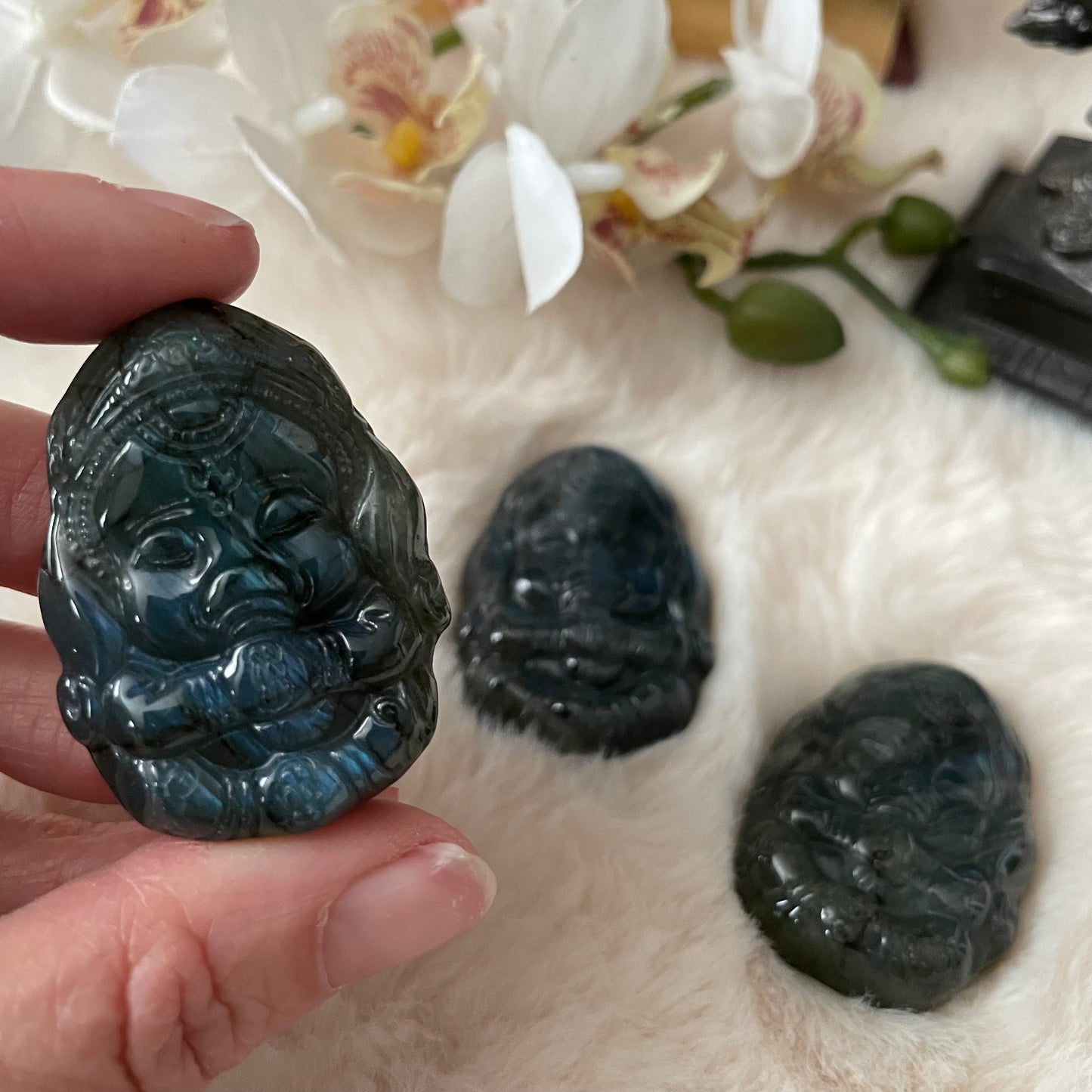 Hand Carved Labradorite Ganesh