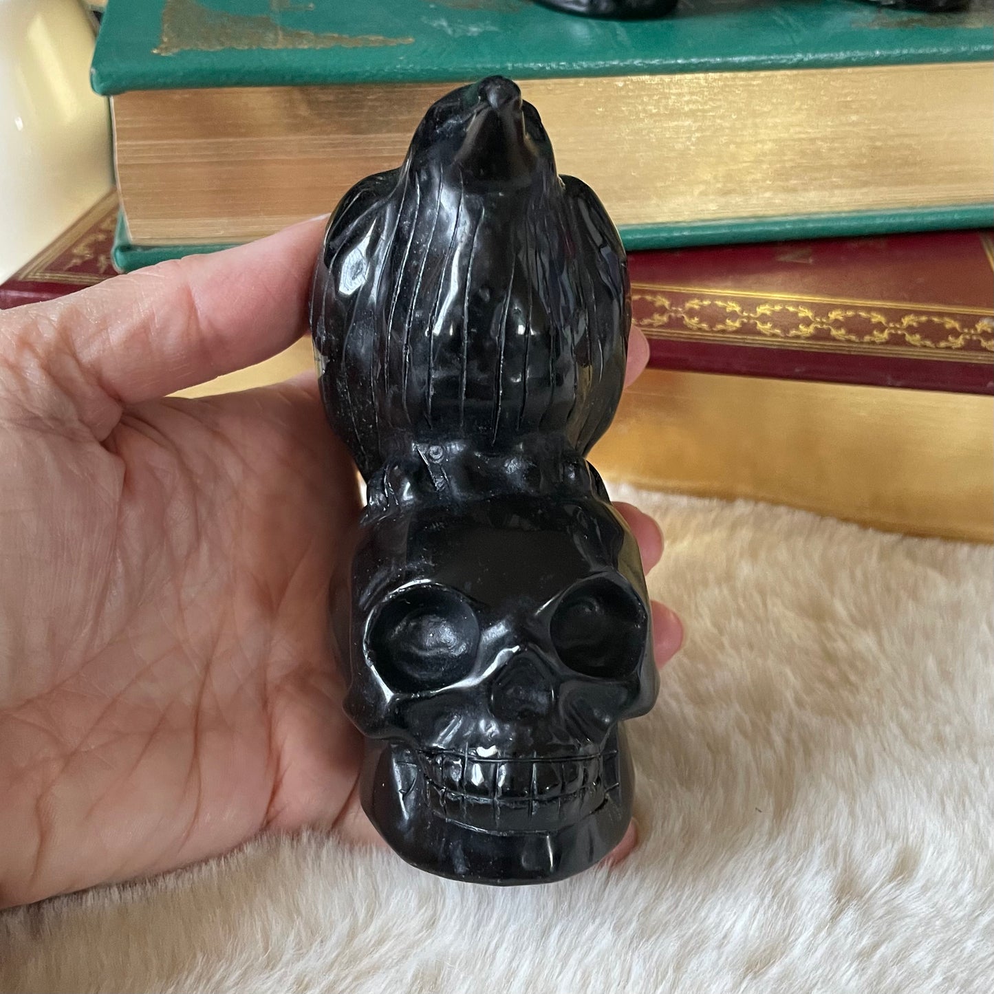 Carved Crow and Skull Obsidian