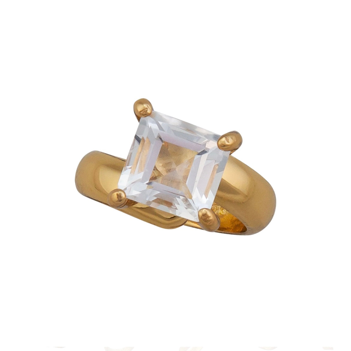 Clear Quartz Square Prong Adjustable Ring