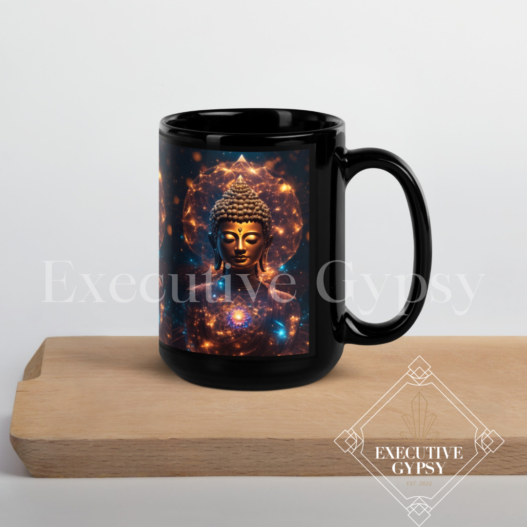 Cosmic Buddha Black Glossy Mug