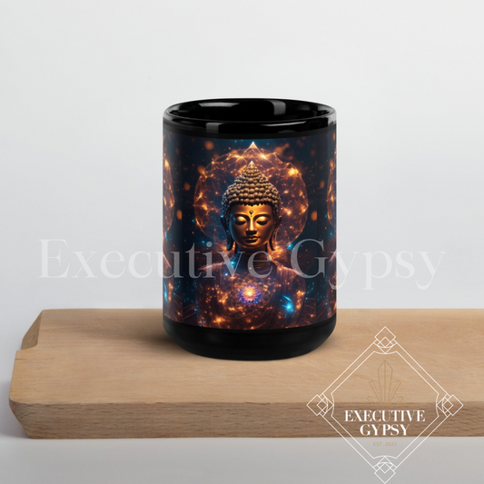 Cosmic Buddha Black Glossy Mug