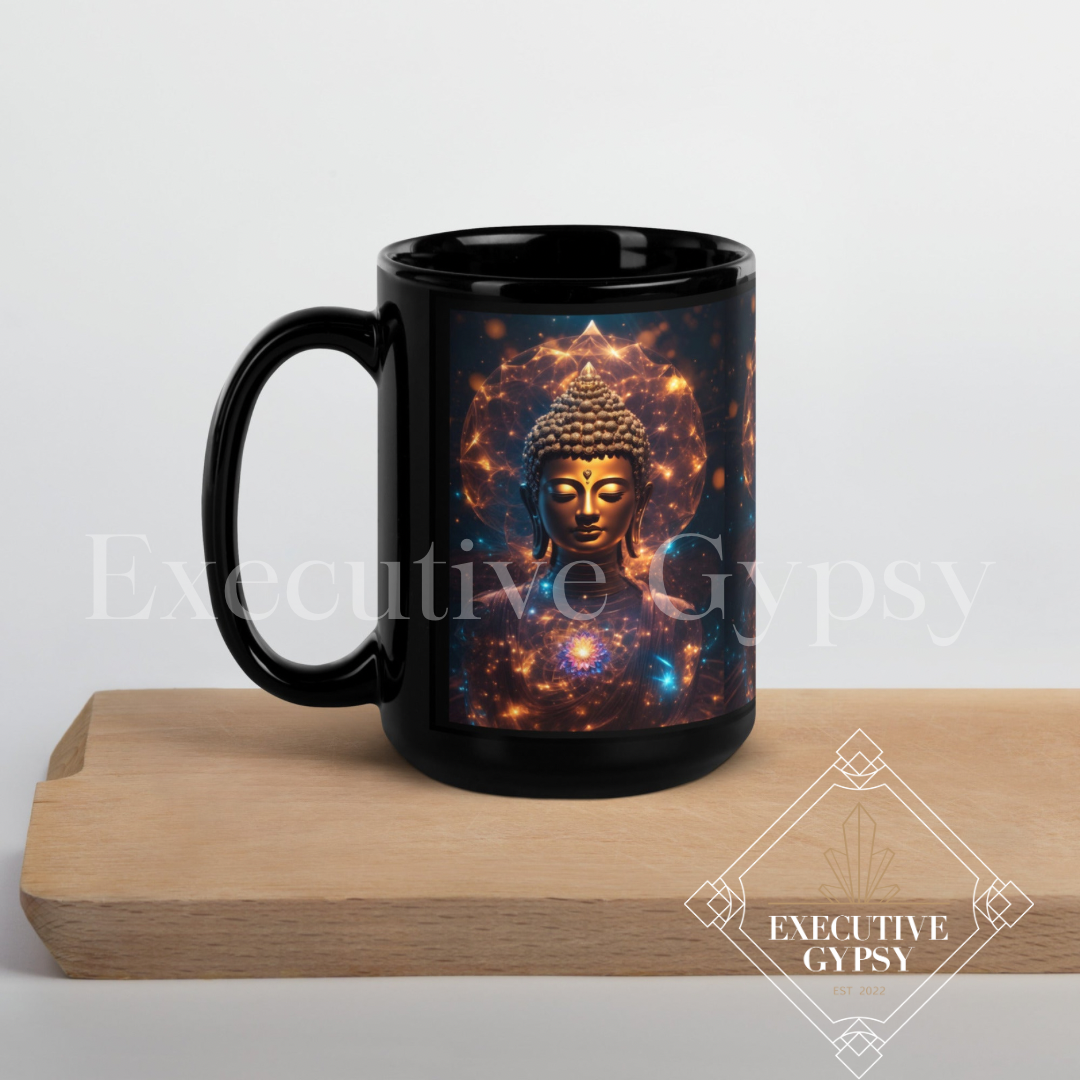 Cosmic Buddha Black Glossy Mug