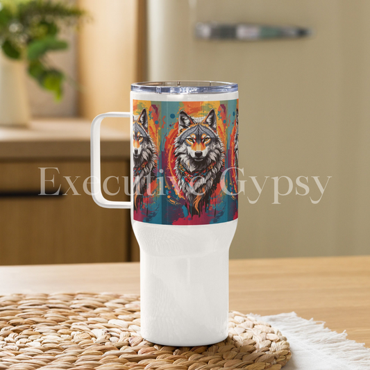 Wolf Tribe Travel mug with a handle