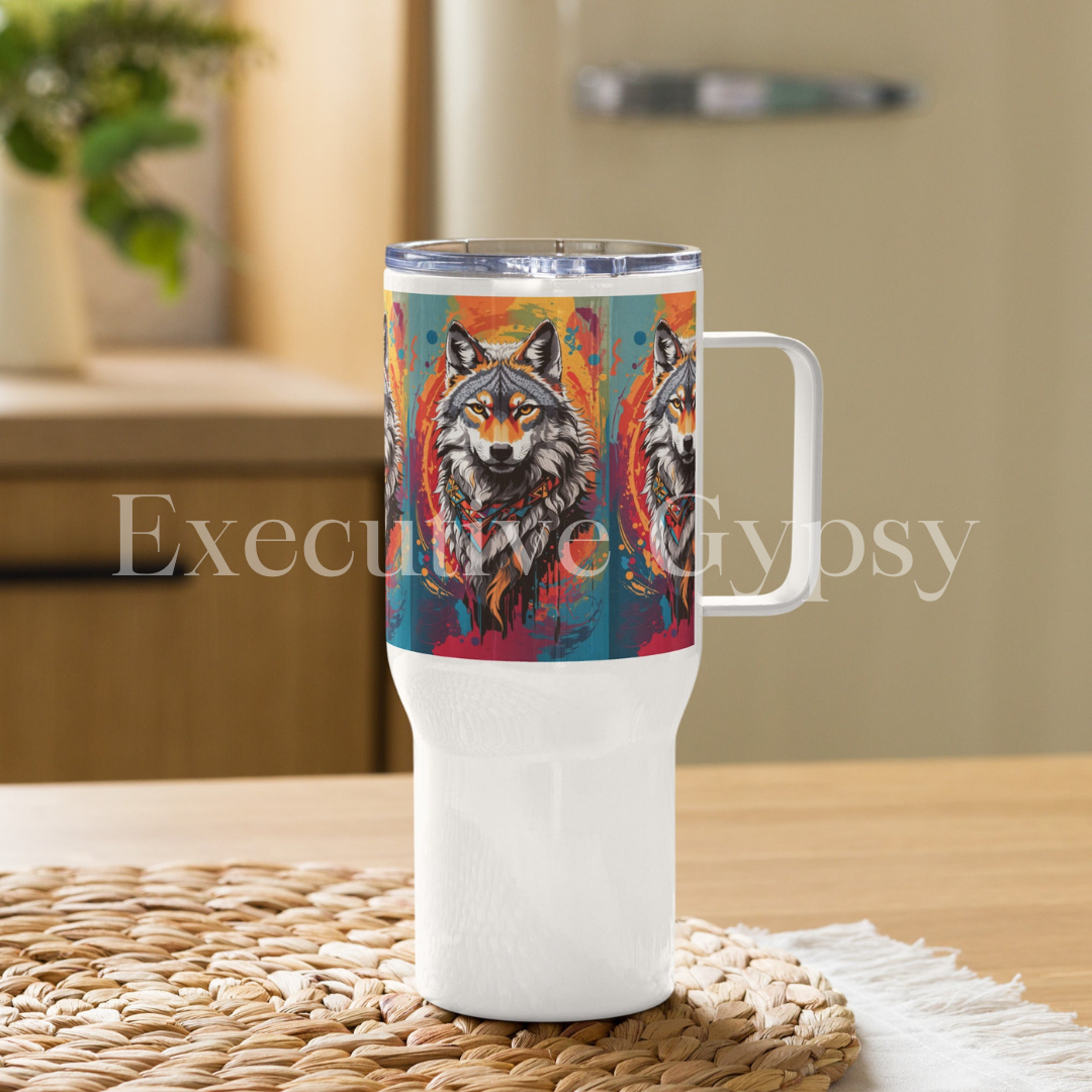 Wolf Tribe Travel mug with a handle