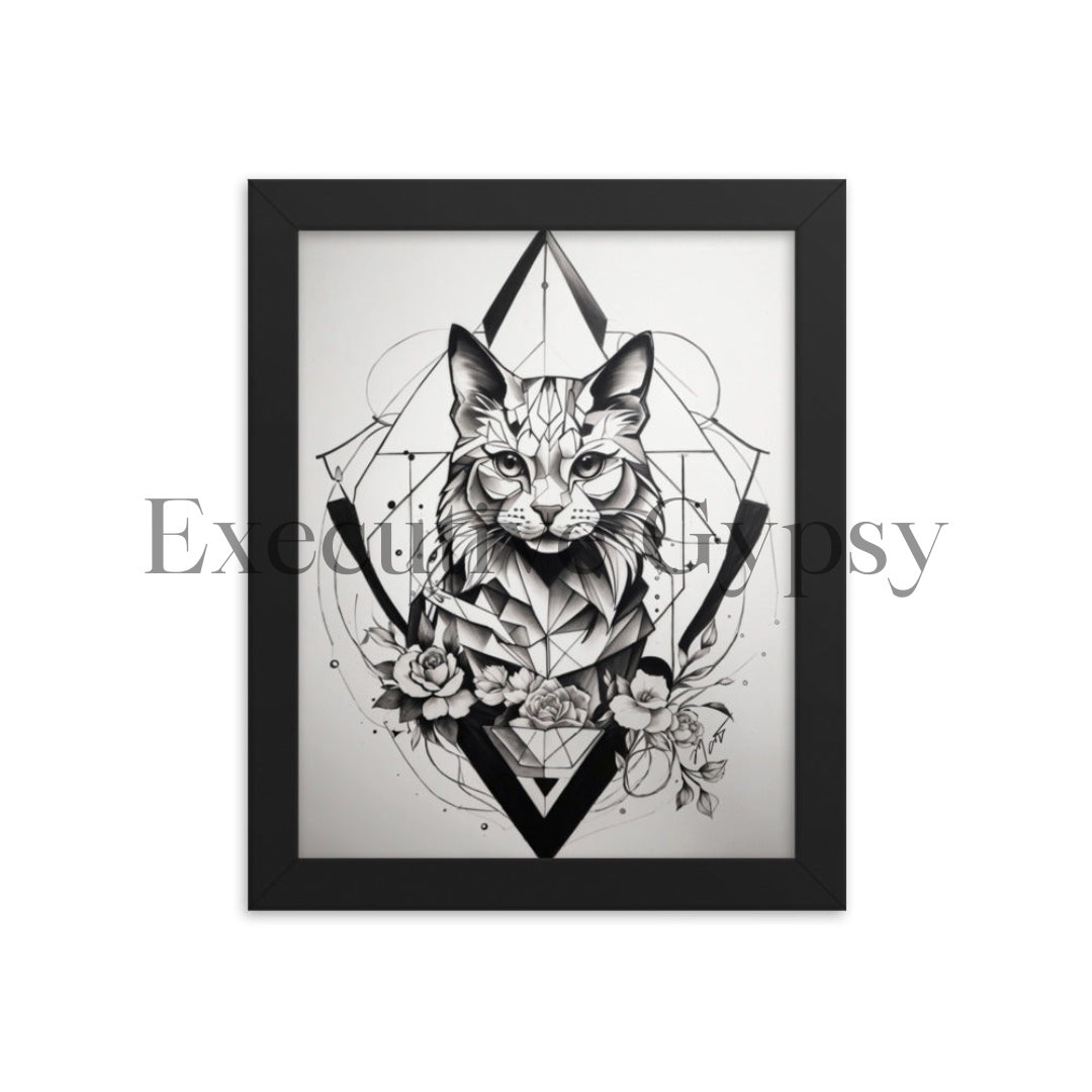 Geo Rose Cat Framed Print