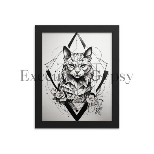 Geo Rose Cat Framed Print