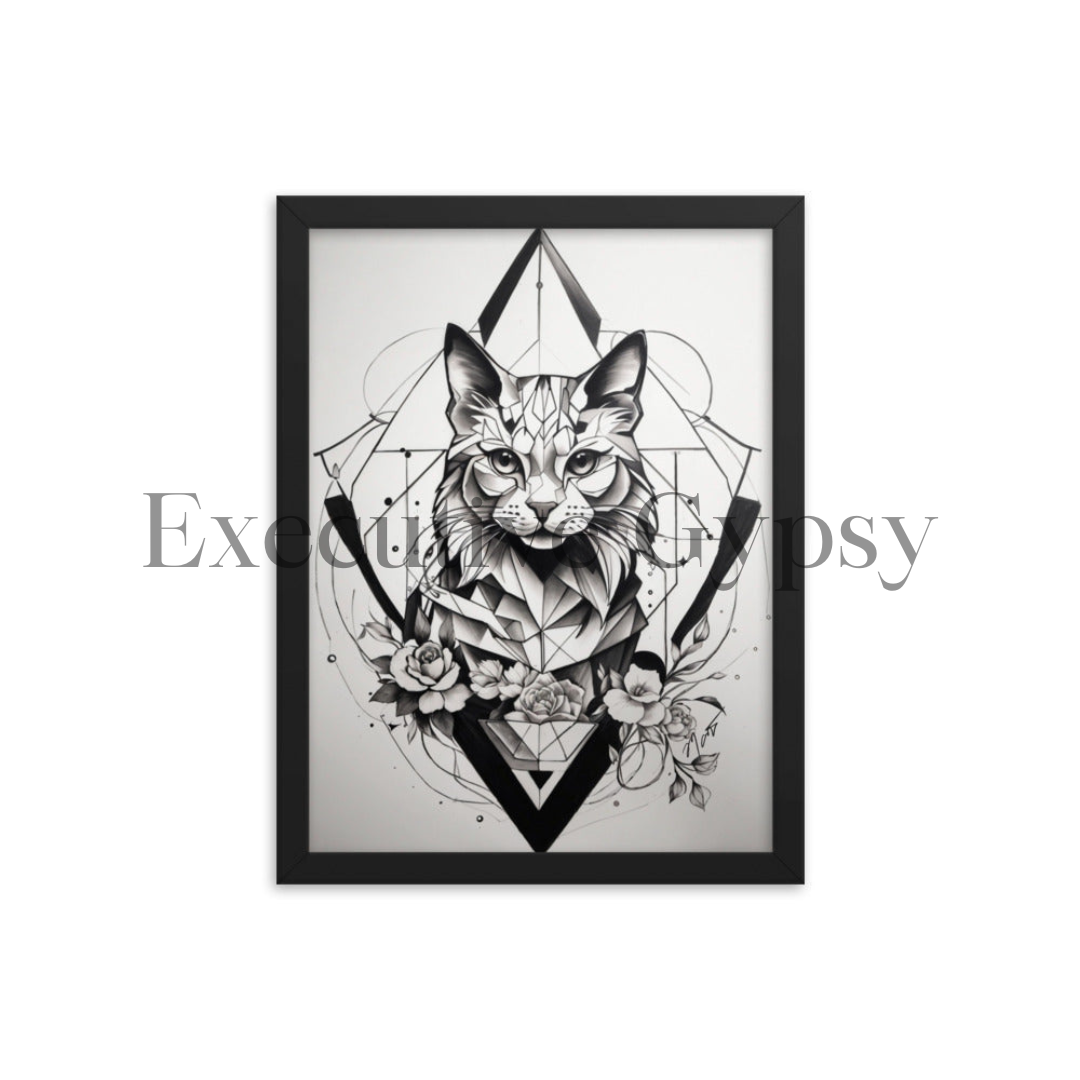 Geo Rose Cat Framed Print