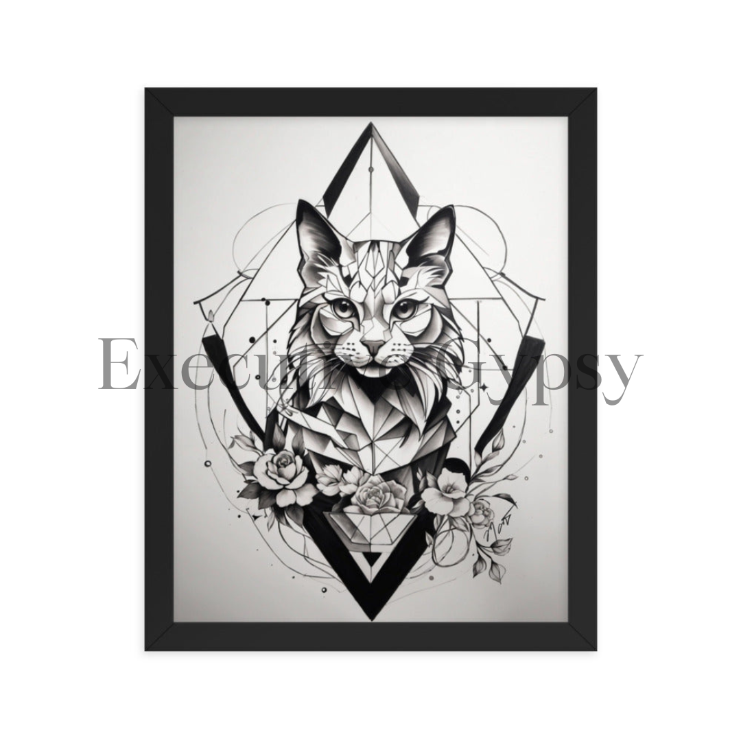 Geo Rose Cat Framed Print