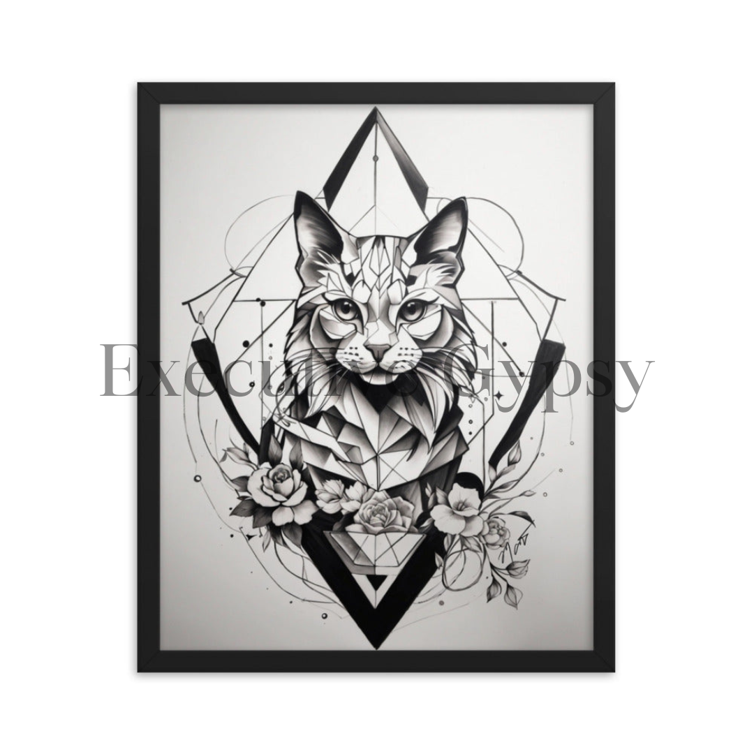 Geo Rose Cat Framed Print