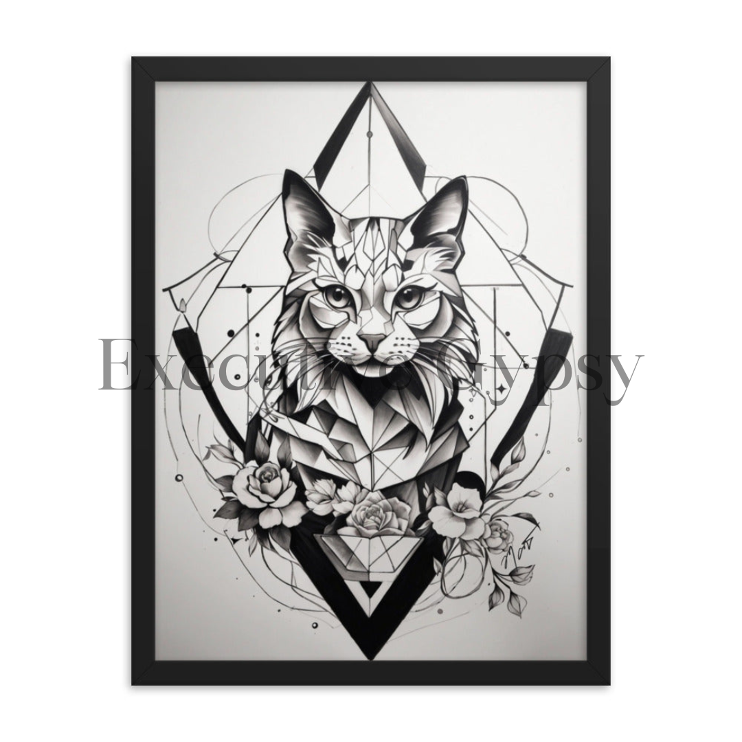 Geo Rose Cat Framed Print