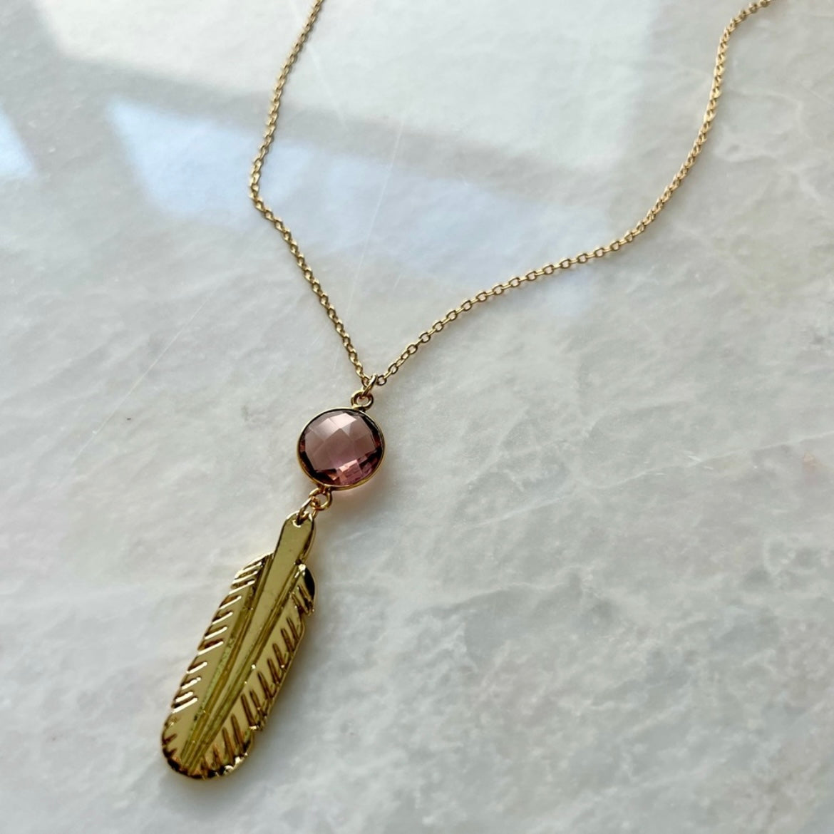 Morganite Feather Necklace