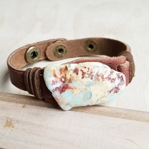 Aqua Terra Slab on Narrow Leather Cuff Bracelet - Executive Gypsy