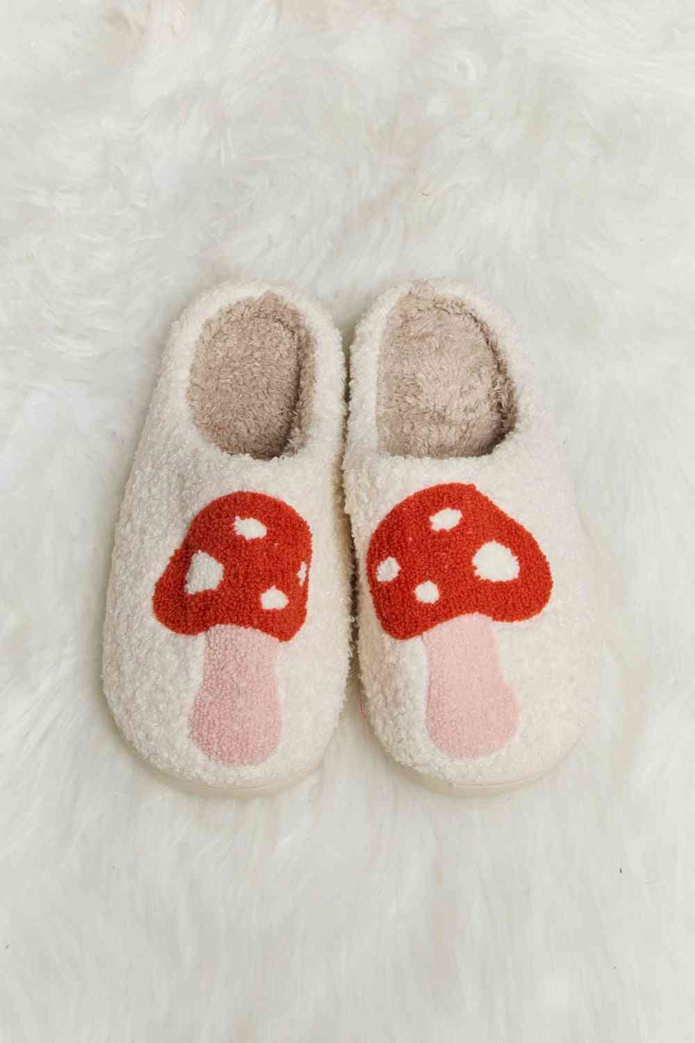 Mushroom Print Plush Slide Slippers