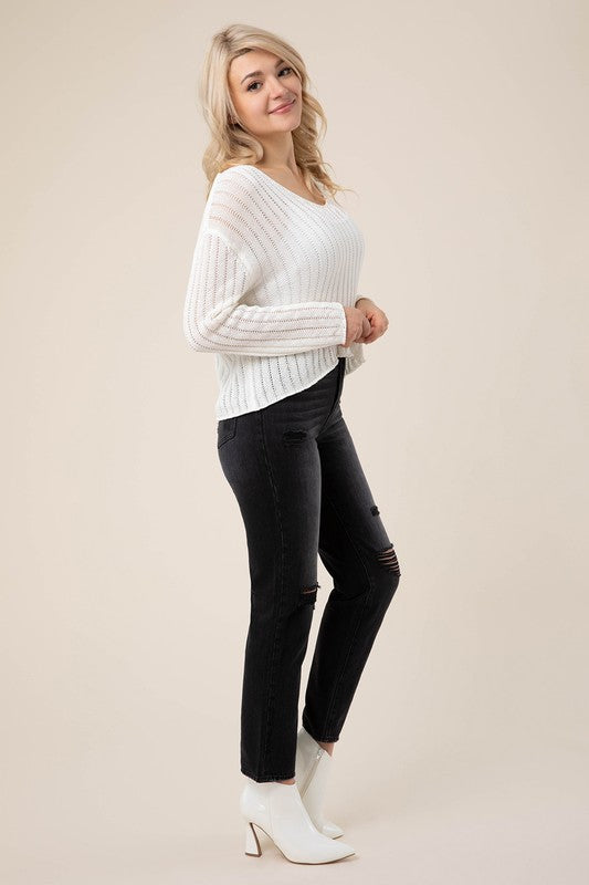 Variegated rib V neck sweater - Executive Gypsy