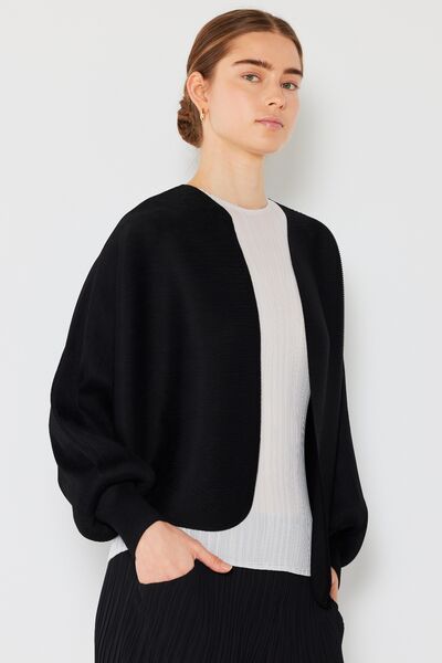 Rib Pleated Puff Sleeve Bolero Cardigan