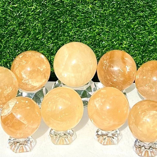 Honey calcite spheres