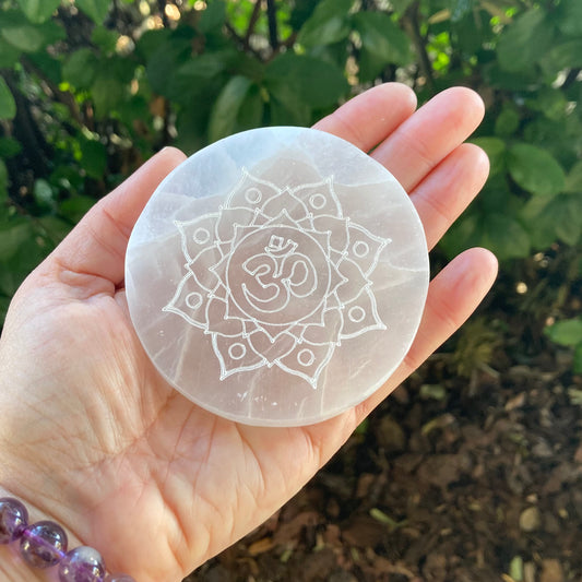 Om Lotus Selenite Plate - Executive Gypsy